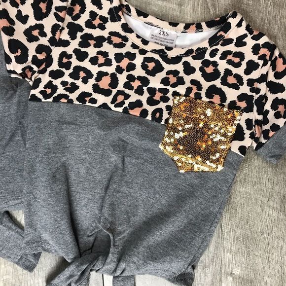 Mom and Me grey leopard sequin tie front top - Picture 2 of 4